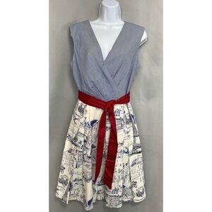 Chetta B Paris France Red White Blue Dress Size 12 Retro Cocktail Pinup Formal